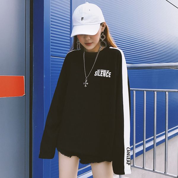 autumn 2020 new t-shirt long sleeve t-shirt women's black and white color matching hip hop bf loose printed korean version of color con
autumn 2020 new t-shirt long sleeve t-shirt women's black and white color matching hip hop bf loose printed korean version of color con