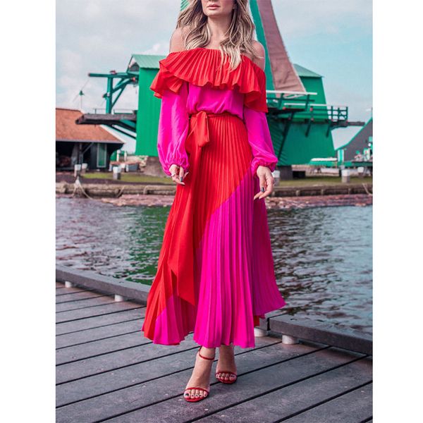 getspring slash neck off the shoulder women plus size summer dresses bandage patchwork pleated long dress y200326, Black;gray
getspring slash neck off the shoulder women plus size summer dresses bandage patchwork pleated long dress y200326, Black;gray