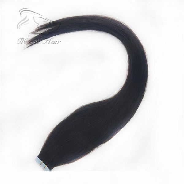 human virgin hair extensions pu tape remy full head balayage color #2 skin weft vrigin hair 50g 20pcs hair extensions, Black