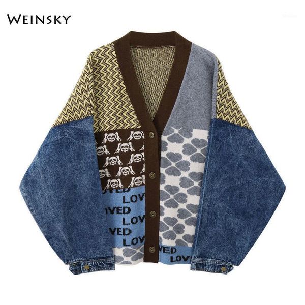 women's knits & tees denim sleeve stitching women's cardigan sweater jackets for spring and autumn1, White
women's knits & tees denim sleeve stitching women's cardigan sweater jackets for spring and autumn1, White