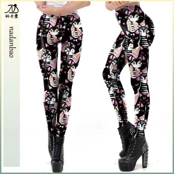 2020 new casual women's funny cat print slim elastic leggings kdk2025, Black;white
