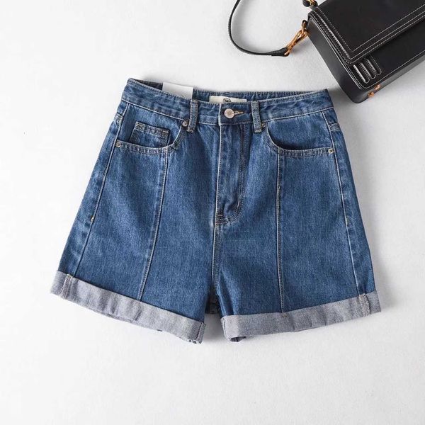 new women's wear in summer of 2019 shows thin straight tube high waist three-dimensional cutting crimped denim shorts, Blue 
new women's wear in summer of 2019 shows thin straight tube high waist three-dimensional cutting crimped denim shorts, Blue