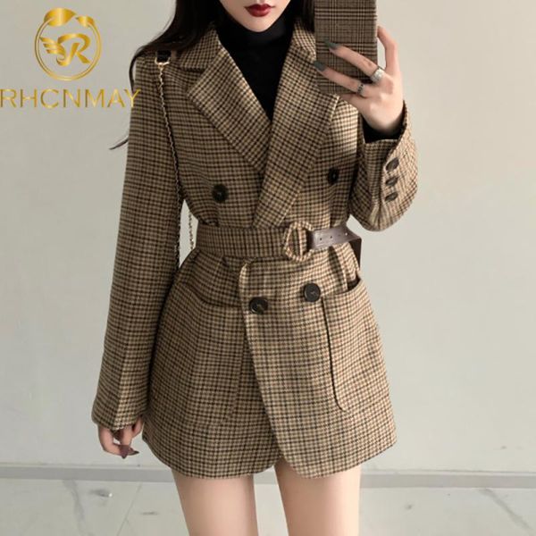 new 2020 spring autumn women's sashes jackets notched outerwear england style vintage plaid blazer woolen coat female, White;black
new 2020 spring autumn women's sashes jackets notched outerwear england style vintage plaid blazer woolen coat female, White;black