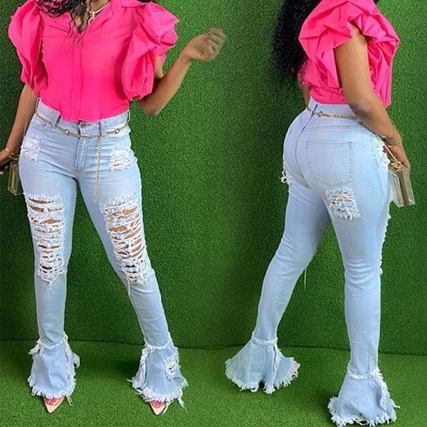 ripped jeans for women clothes fashion skinny bell bottom flare jeans female casual elegant hole party denim pants, Blue 
ripped jeans for women clothes fashion skinny bell bottom flare jeans female casual elegant hole party denim pants, Blue