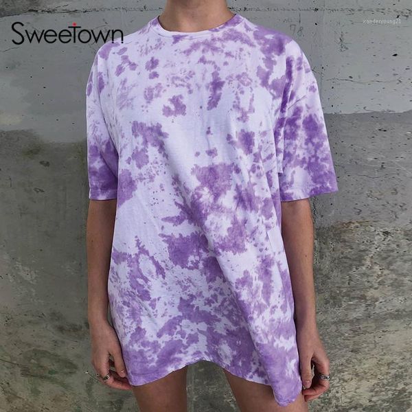women's t-shirt sweetown tie dye women long t shirt streetwear short sleeve hip hop outfits casual loose oversized summer female tshirt, White
women's t-shirt sweetown tie dye women long t shirt streetwear short sleeve hip hop outfits casual loose oversized summer female tshirt, White