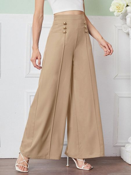 double breasted wide leg pants y40q#, Black;white