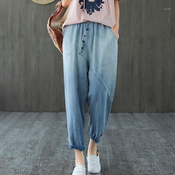 johnature summer new retro patchwork pocket elastic waist denim harem pants 2020 loose casual all-match women ankle-length jeans1, Blue
johnature summer new retro patchwork pocket elastic waist denim harem pants 2020 loose casual all-match women ankle-length jeans1, Blue