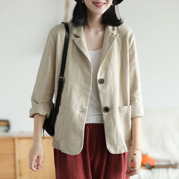 new arrival spring summer women casual blazer double pocket cotton linen solid coats ladies vintage jacket plus size s755 y201026, White;black
new arrival spring summer women casual blazer double pocket cotton linen solid coats ladies vintage jacket plus size s755 y201026, White;black