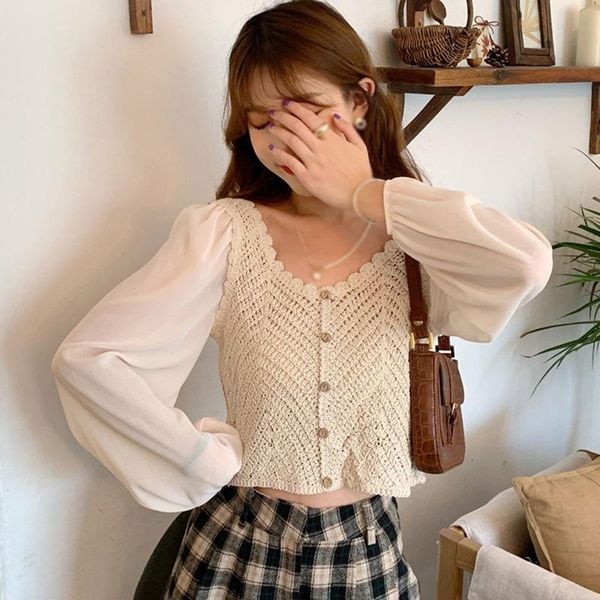 women's v neck shirts patchwork puff sleeve sweet long sleeve autumn blouse 2021, White
women's v neck shirts patchwork puff sleeve sweet long sleeve autumn blouse 2021, White