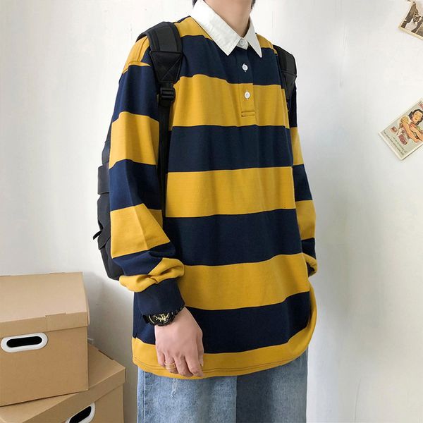 autumn spring long sleeves harajuku korea fashion striped loose polo shirts streetwear hip hop rock punk men's tees clothes, White;black
autumn spring long sleeves harajuku korea fashion striped loose polo shirts streetwear hip hop rock punk men's tees clothes, White;black