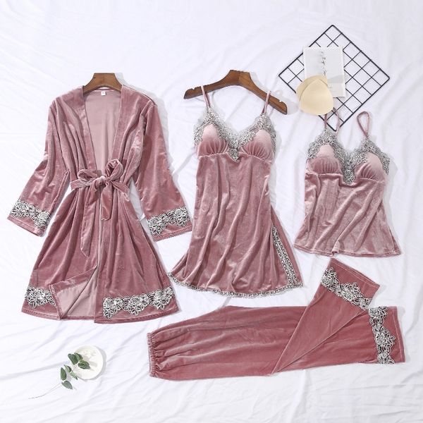 autumn winter velvet pajamas for women pyjamas warm sleepwear v-neck mujer 4 piece sets pijama chest pads y200425, Black;red
autumn winter velvet pajamas for women pyjamas warm sleepwear v-neck mujer 4 piece sets pijama chest pads y200425, Black;red