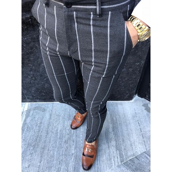 new autumn men's fashion stripe social pants casual slim fit business elastic long trousers male cotton party button streetwear 201110, Black
new autumn men's fashion stripe social pants casual slim fit business elastic long trousers male cotton party button streetwear 201110, Black