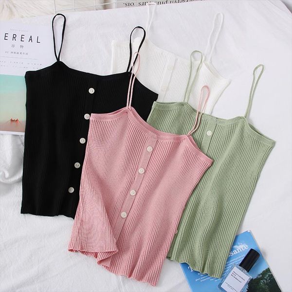 2020 summer new simple and versatile single breasted slim slimming short knitting camisole bottoming shirt for women, White
2020 summer new simple and versatile single breasted slim slimming short knitting camisole bottoming shirt for women, White