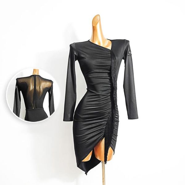 stage wear long sleeve v neck wrinkle tassel design women latin dance dress dancing cloth ballroom samba tango performance tl589, Black;red
stage wear long sleeve v neck wrinkle tassel design women latin dance dress dancing cloth ballroom samba tango performance tl589, Black;red
