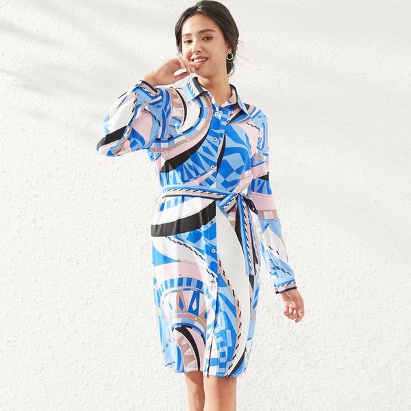 women's runway dresses turn down collar long sleeves printed sash belt fashion high street short dresses, Black
women's runway dresses turn down collar long sleeves printed sash belt fashion high street short dresses, Black