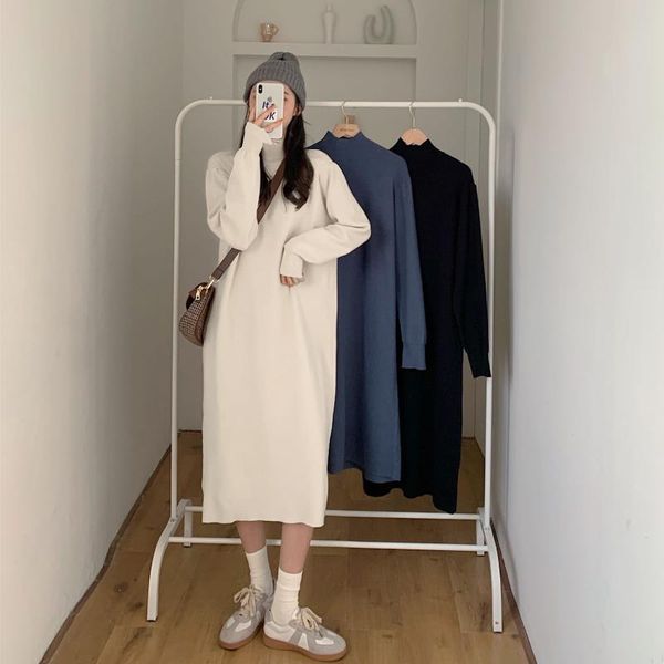 casual dresses women mid-length knitted sweater dress 2021 winter loose half high neck lantern sleeve over knee female long pure color, Black;gray
casual dresses women mid-length knitted sweater dress 2021 winter loose half high neck lantern sleeve over knee female long pure color, Black;gray