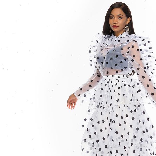 women blouse skirts 2 pieces set polka dot suits ruffle thin transparent shirts elegant tutu jupes cute fashion summer plus size, Gray
women blouse skirts 2 pieces set polka dot suits ruffle thin transparent shirts elegant tutu jupes cute fashion summer plus size, Gray