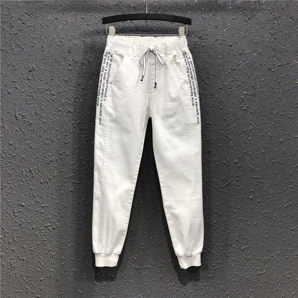 2020 summer new korea fashion women elastic waist loose casual white jeans letter embroidery cotton denim harem pants s996, Blue
2020 summer new korea fashion women elastic waist loose casual white jeans letter embroidery cotton denim harem pants s996, Blue