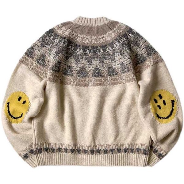 men's sweaters 21aw kapital hirata hehong wool blend warm thickened smiling face knitted pullover sweater, White;black
men's sweaters 21aw kapital hirata hehong wool blend warm thickened smiling face knitted pullover sweater, White;black
