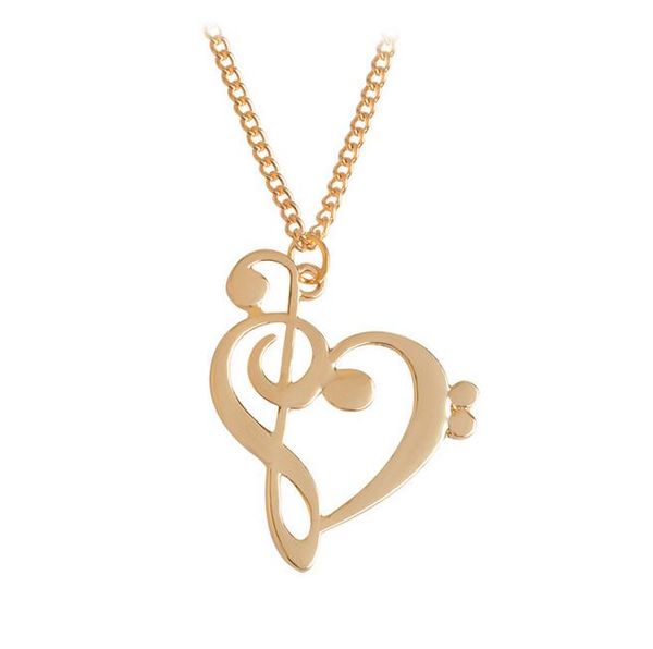 hollow heart-shaped musical note clavicle chain necklace female style gsfn404 (with chain) mix order pendant necklaces, Silver