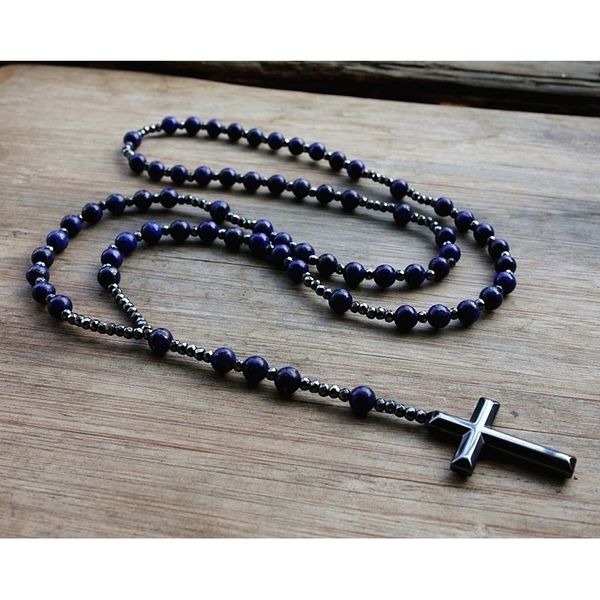 6mm lapis lazuli stone bead & hematite cross pendant necklace for men women catholic christ rosary cross pendant 201013, Silver
6mm lapis lazuli stone bead & hematite cross pendant necklace for men women catholic christ rosary cross pendant 201013, Silver