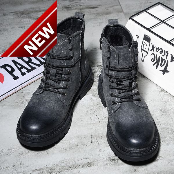 2021 autumn and winter new martin british men's shoes trend medium high plush warm tooling boots, Black
2021 autumn and winter new martin british men's shoes trend medium high plush warm tooling boots, Black