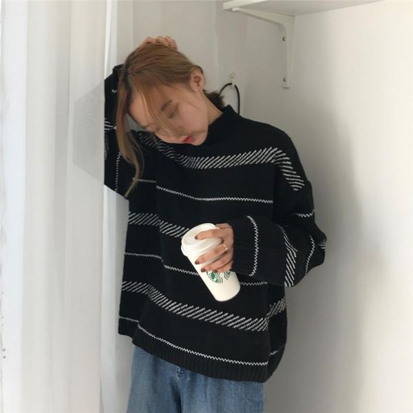 winter and autumn korean version of the loose solid color long-sleeved warm sweater high collar striped sweater shirt women1, White;black
winter and autumn korean version of the loose solid color long-sleeved warm sweater high collar striped sweater shirt women1, White;black