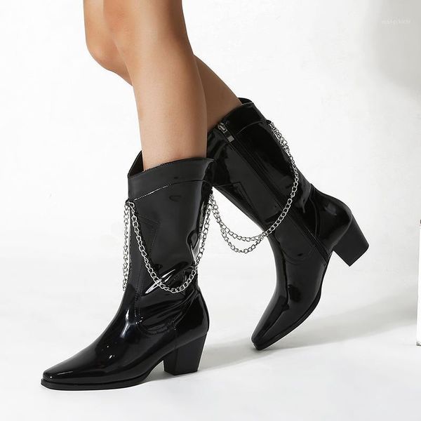 women shoes boots low heel black patent leather mid calf ladies boots fashion chain autumn shoes woman botas femmes bottes1
women shoes boots low heel black patent leather mid calf ladies boots fashion chain autumn shoes woman botas femmes bottes1