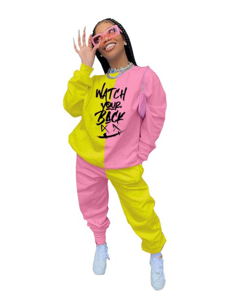 women contrast color sport suit letter panelled long sleeve crew neck hoodies loose trousers famale two piece pants, White
women contrast color sport suit letter panelled long sleeve crew neck hoodies loose trousers famale two piece pants, White