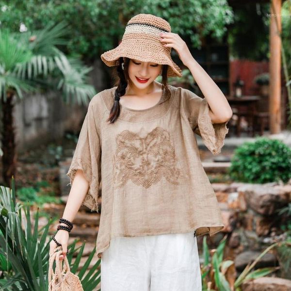 summer new literary retro linen embroidered short-sleeved pullover t-shirt wild 20201, White
summer new literary retro linen embroidered short-sleeved pullover t-shirt wild 20201, White