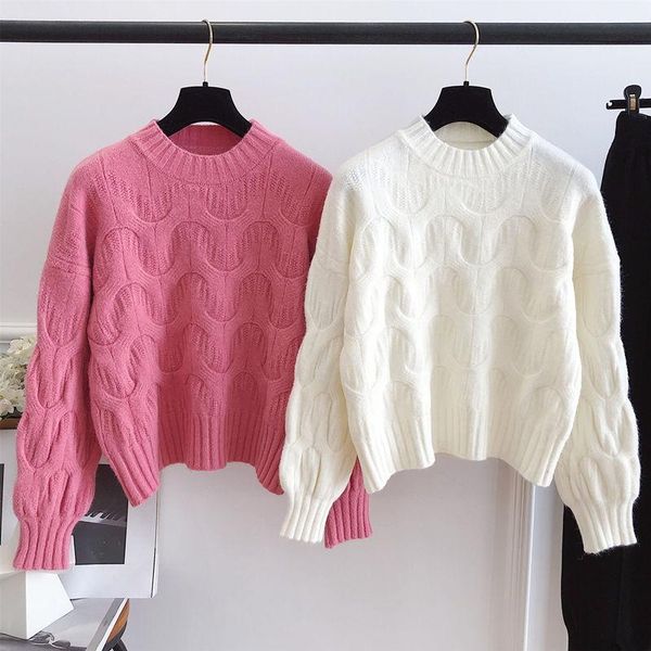 women 2021 autumn winter fashion short twist sweater female new loose knitted ladies o-neck warm pullover d620, White;black
women 2021 autumn winter fashion short twist sweater female new loose knitted ladies o-neck warm pullover d620, White;black