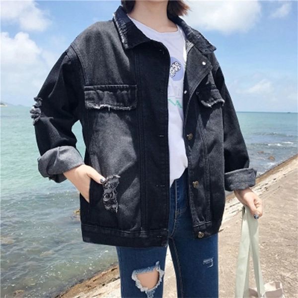 turn-down collar black loose denim jackets women casual korean style jean coats plus size female fashion jackets streetwear new t200111, Black;brown
turn-down collar black loose denim jackets women casual korean style jean coats plus size female fashion jackets streetwear new t200111, Black;brown