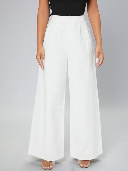 petite fold pleated wide leg pants g9el#, Black;white