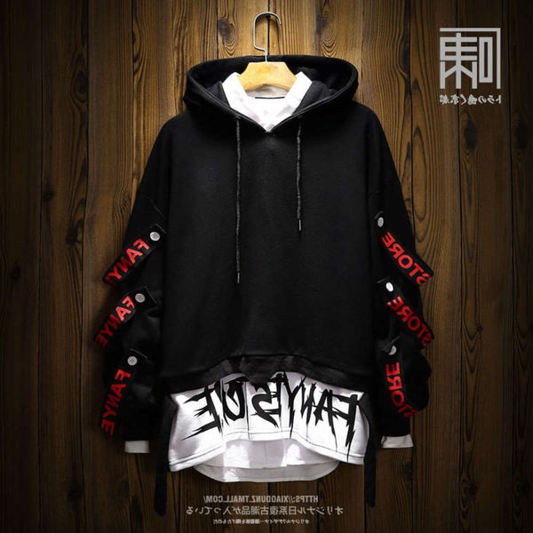 autumn fashion brand guochao hip-hop sweater for men with personality ribbon trend fake two hooded men's coats, Black
autumn fashion brand guochao hip-hop sweater for men with personality ribbon trend fake two hooded men's coats, Black