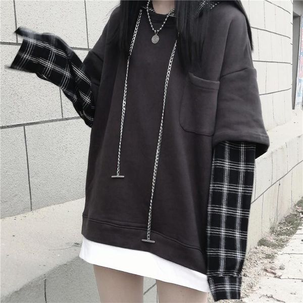 loose hoodies false two-piece sweatshirt girls patchwork plaid pullover female preppy o-neck clothing harajuku clothes for women, Black
loose hoodies false two-piece sweatshirt girls patchwork plaid pullover female preppy o-neck clothing harajuku clothes for women, Black