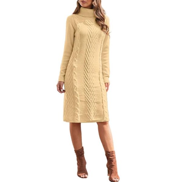 women's sweaters women long sleeve turtleneck solid color cable knit slim fit midi sweater dress, White;black
women's sweaters women long sleeve turtleneck solid color cable knit slim fit midi sweater dress, White;black
