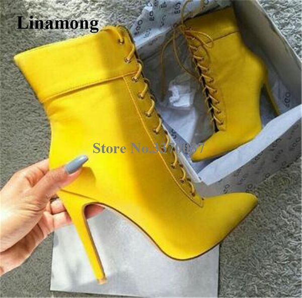 women elegant fashion pointed toe suede leather stiletto heel short boots yellow lace-up high heel ankle booties dress heels y200723, Black
women elegant fashion pointed toe suede leather stiletto heel short boots yellow lace-up high heel ankle booties dress heels y200723, Black