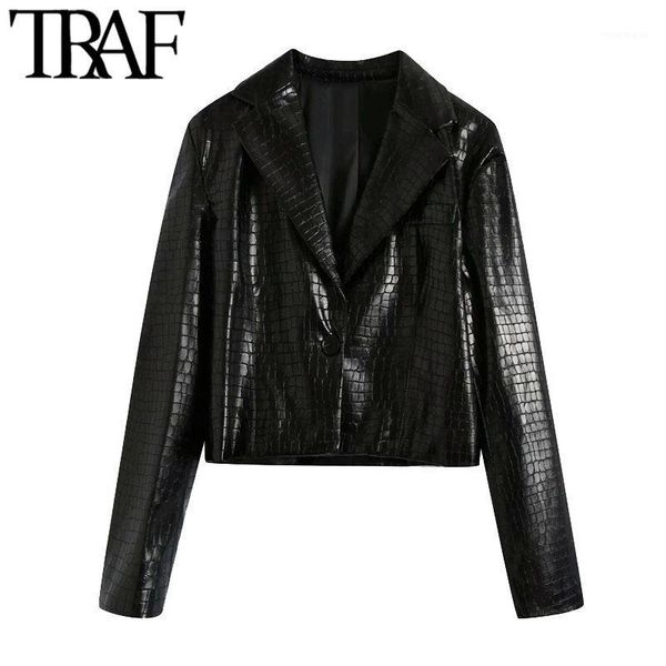 traf women fashion faux leather cropped blazer coat vintage long sleeve single button female outerwear chic 1, White;black
traf women fashion faux leather cropped blazer coat vintage long sleeve single button female outerwear chic 1, White;black