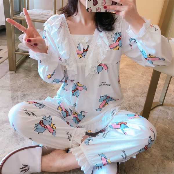 spring 2019 women pajama sets with pants 2 pcs lace pyjamas 100% cotton sleepwear elegant pijama cartoon print cute homewear y200708, Black;red
spring 2019 women pajama sets with pants 2 pcs lace pyjamas 100% cotton sleepwear elegant pijama cartoon print cute homewear y200708, Black;red