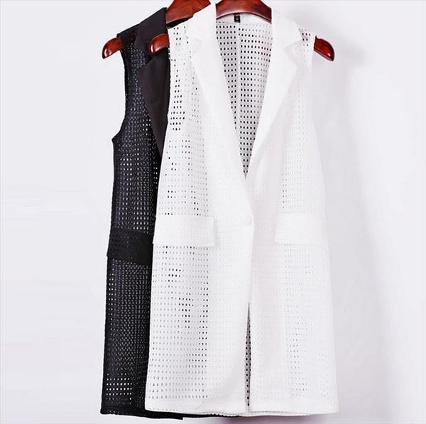 summer autumn hollow version casual suit solid color sleeveless vest female temperament cardigan vest woman lapel jacket, Black;white
summer autumn hollow version casual suit solid color sleeveless vest female temperament cardigan vest woman lapel jacket, Black;white