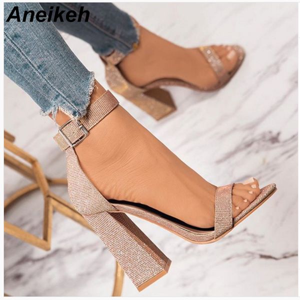 aneikeh 2019 classic pu women sandals buckle strap round toe solid cover heel summer square high heels pale gold shallow 35-42 1010, Black
aneikeh 2019 classic pu women sandals buckle strap round toe solid cover heel summer square high heels pale gold shallow 35-42 1010, Black