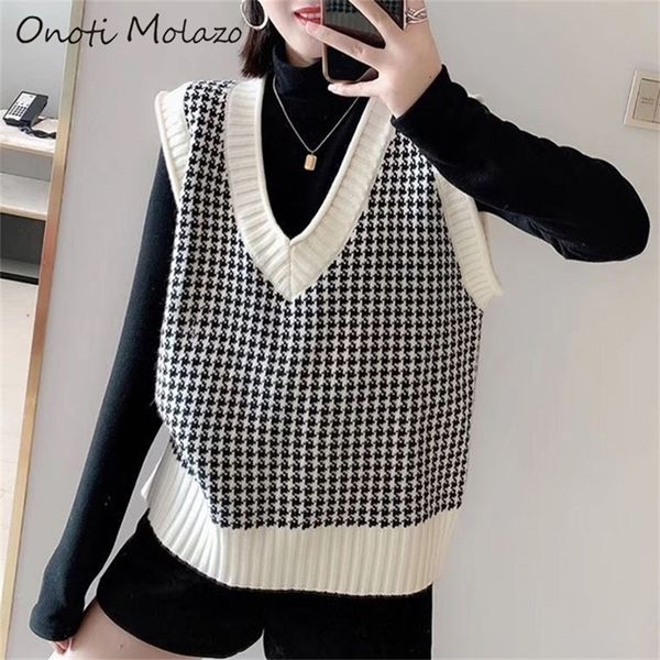 onoti woman sweaters houndstooth plaid knitted vest sweater camisolas de inverno mulher pull oversize fashion ladies pullover y201128, White;black
onoti woman sweaters houndstooth plaid knitted vest sweater camisolas de inverno mulher pull oversize fashion ladies pullover y201128, White;black