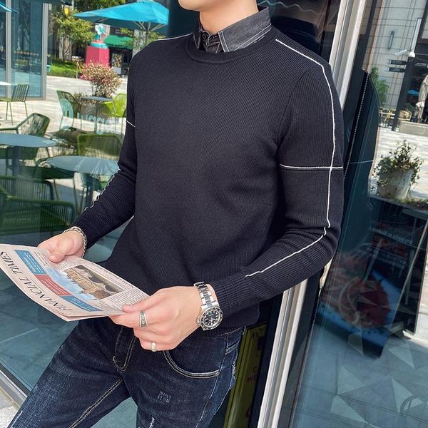 men's sweaters shirt collar fake-2pieces gentlemen business sweater men clothes 2021 slim fit casual knitted pullovers pull homm, White;black
men's sweaters shirt collar fake-2pieces gentlemen business sweater men clothes 2021 slim fit casual knitted pullovers pull homm, White;black