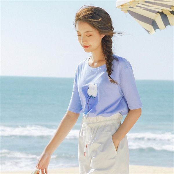 2020 summer new arrival pure cotton sweet printed loose half sleeve t shirt drop shipping good quality, White
2020 summer new arrival pure cotton sweet printed loose half sleeve t shirt drop shipping good quality, White