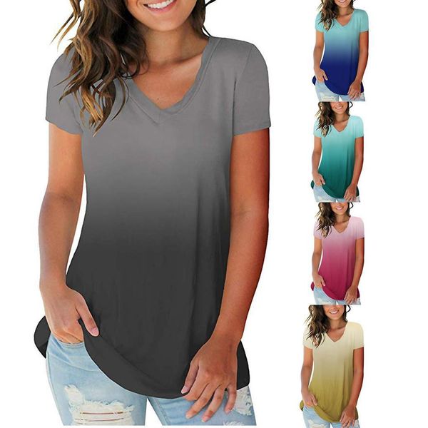 2021 new women gradient color loose tee shirt short sleeve front knotted plus size female tee shirt camiseta feminina, White
2021 new women gradient color loose tee shirt short sleeve front knotted plus size female tee shirt camiseta feminina, White