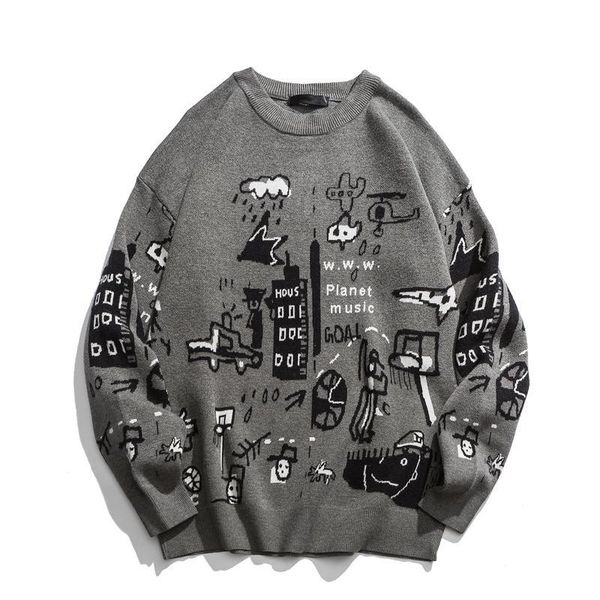 men's sweaters sweater 2021 spring fashion print cartoon pull homme casual loose vintage pullover men round neck, White;black
men's sweaters sweater 2021 spring fashion print cartoon pull homme casual loose vintage pullover men round neck, White;black