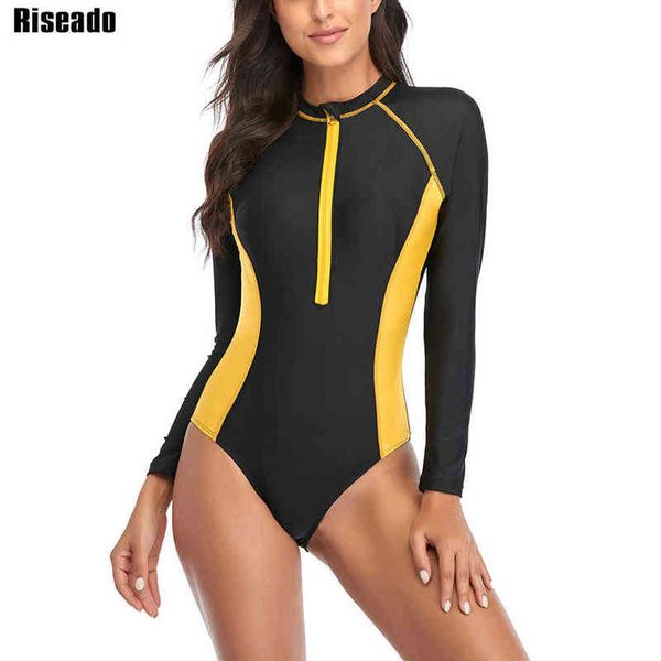 riseado zipper front women's swimsuit one piece sports rashguard long sleeve swimwear for women patchwork bathing suit beachwear, White;black
riseado zipper front women's swimsuit one piece sports rashguard long sleeve swimwear for women patchwork bathing suit beachwear, White;black