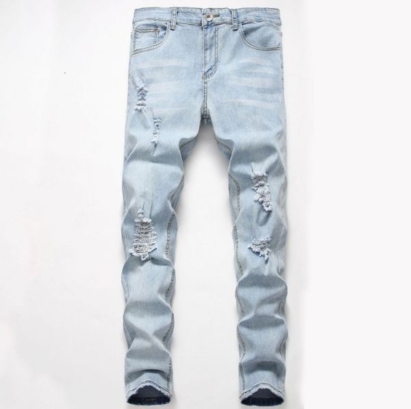 stretchy jeans for men full length hole men's trousers new demin jeans pencil pants, Blue 
stretchy jeans for men full length hole men's trousers new demin jeans pencil pants, Blue