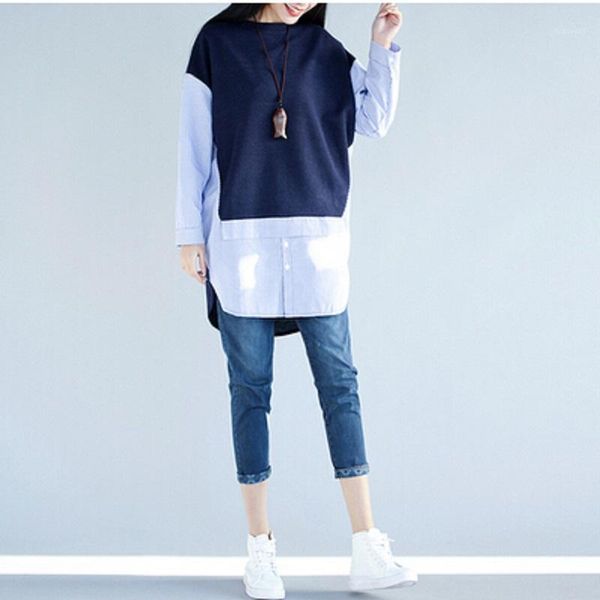 2018 new spring autumn women big size shirts round neck patchwork stripe female blouse long sleeve casual loose fashion blusas1, White
2018 new spring autumn women big size shirts round neck patchwork stripe female blouse long sleeve casual loose fashion blusas1, White