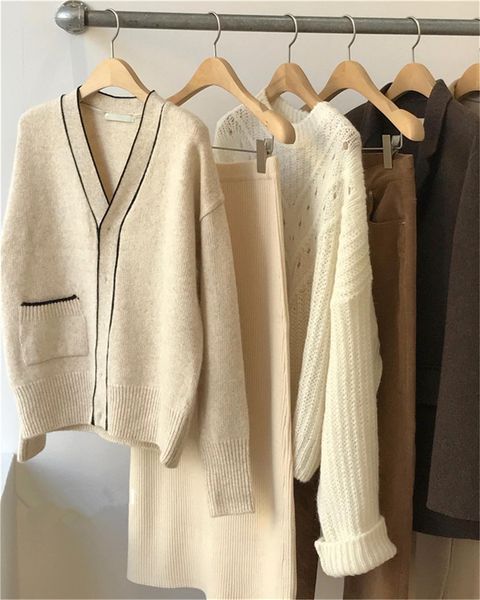 2020 autumn winter women's sweaters loose ladies casual fashionable knitwear korean female knitted button cardigans, White;black
2020 autumn winter women's sweaters loose ladies casual fashionable knitwear korean female knitted button cardigans, White;black